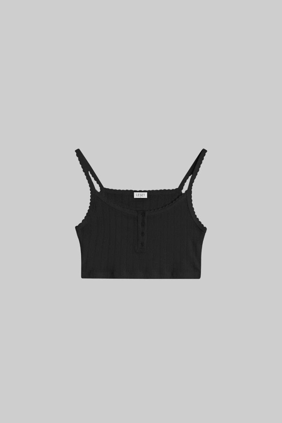 Clothing LESET | Pointelle Crop Button Scoop Neck Tank