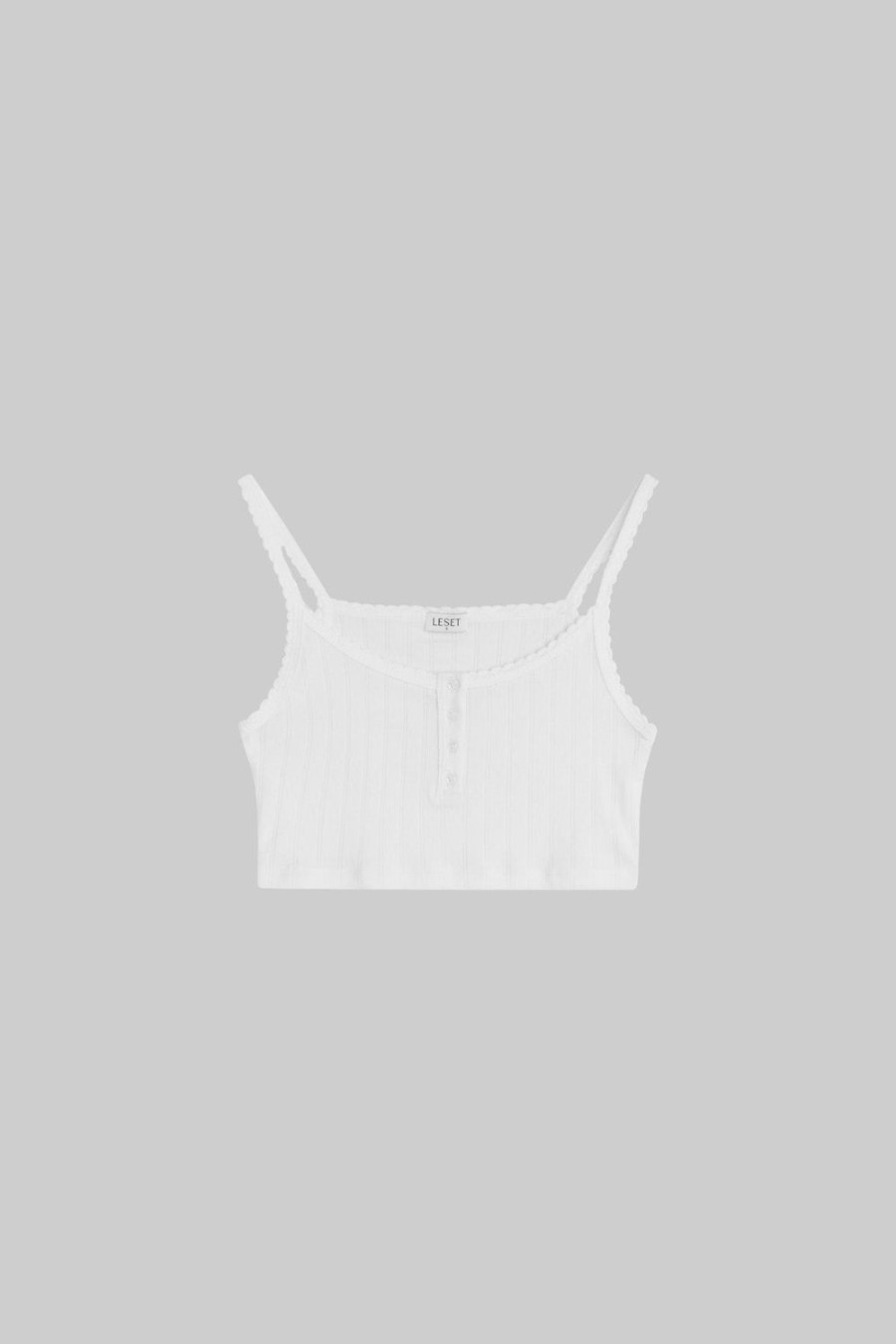 Clothing LESET | Pointelle Crop Button Scoop Neck Tank